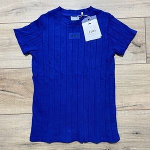 LMN3 Elementary Girls Short Sleeve T Shirt‎ Thick Ribbed Blue Surf The Web